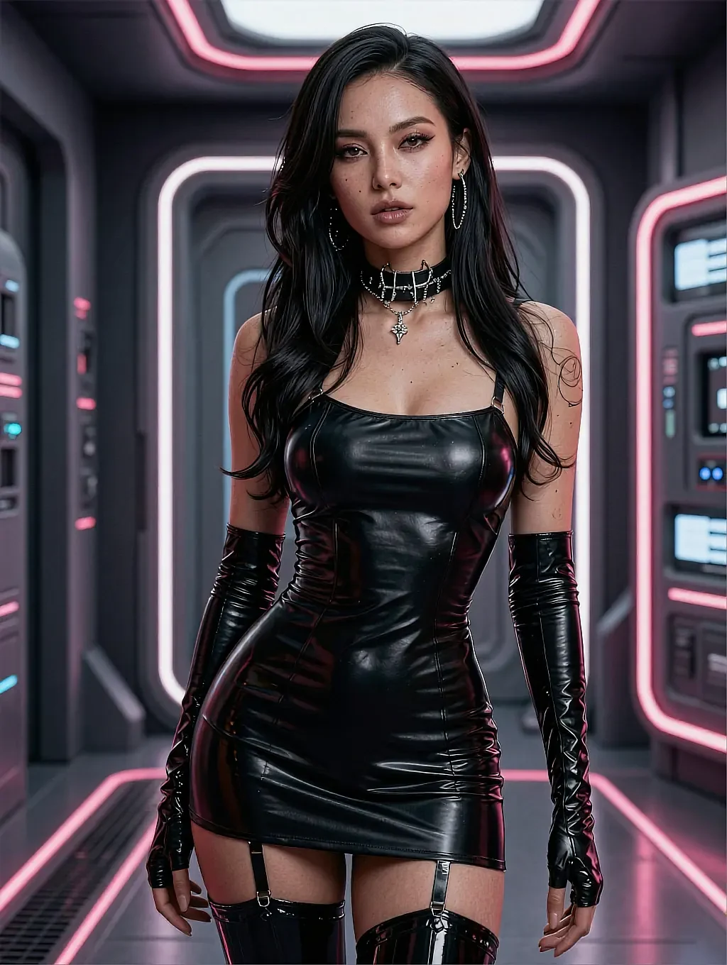 Fictional AI character featured on the fourth landing page, lit by one lamp
